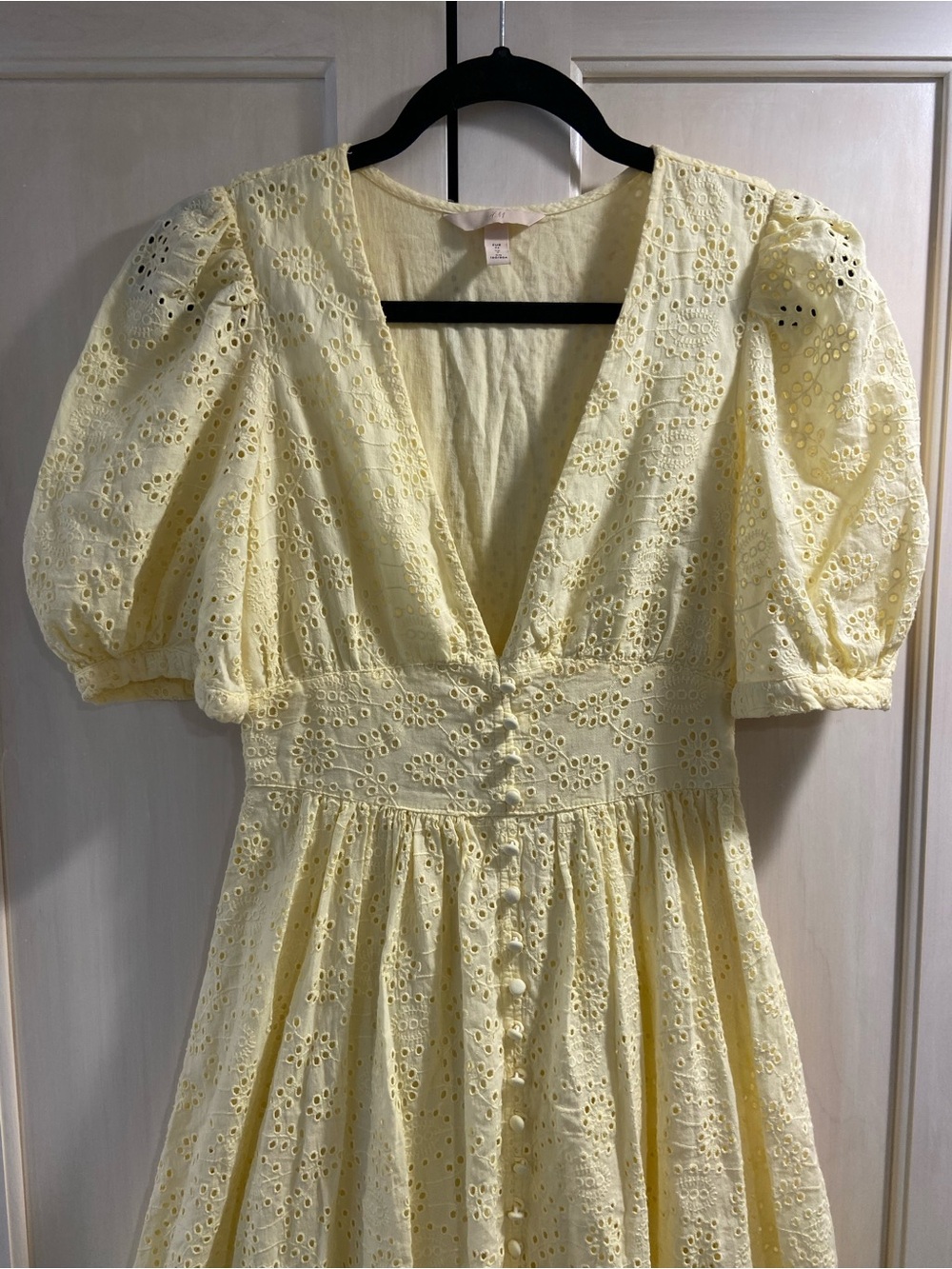 Butter Yellow Cotton Eyelet Embroidered Milkmaid Dress
